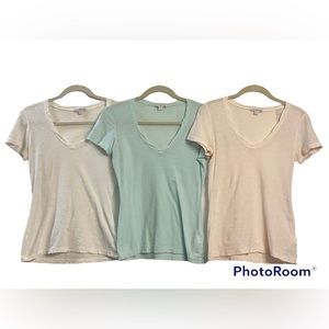James Perse Slub Cotton V-Neck Tee LOT (3 tees) (pink/white/blue) - Sz S